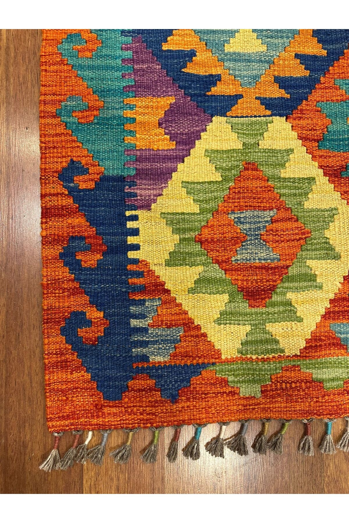 Miras Turuncu Çok Renkli Kök Boya El Emeği Doğal İplik Etnik Desen Geleneksel Kilim Koleksiyonu - Turuncu