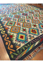 EFSANE El Dokuma Anadolu Desenli Kök Boya Kilim Vintage Etnik Bohem Salon Dekoratif Kilim - Turuncu