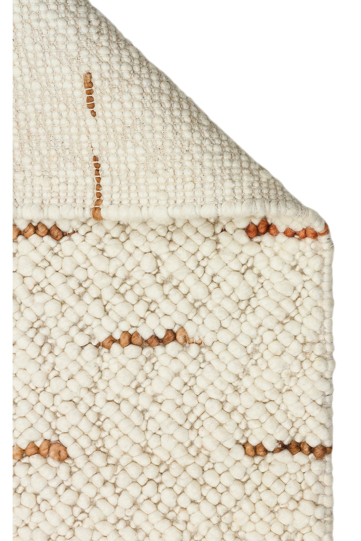 Emma Hand-Woven Ecru Background Tile Stripe Pattern Scandinavian Textured Wool Flatweave Modern Living Room Rug - Orange