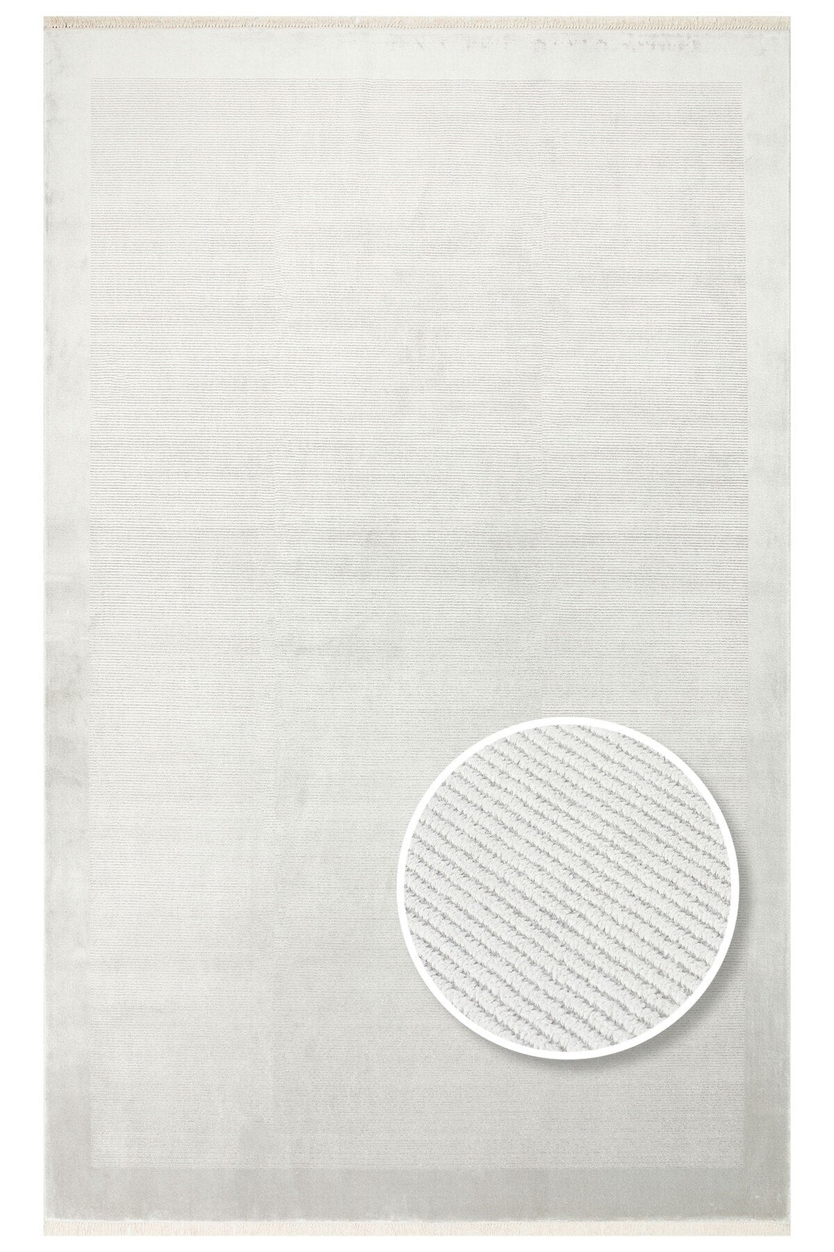 Alva Gri Tek Renk Düz Modern Sade Minimal Çerçeveli Saçaklı Koridor, Oturma Odası, Salon Halısı - Gümüş