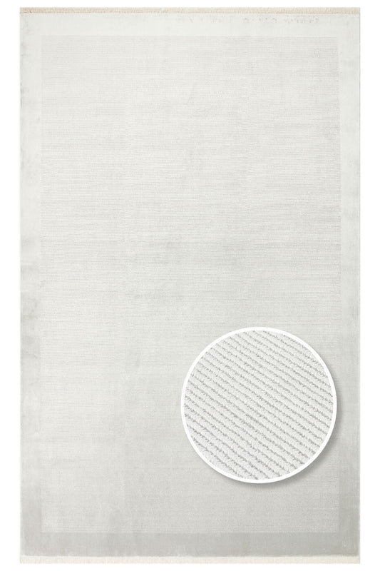 Alva Gri Tek Renk Düz Modern Sade Minimal Çerçeveli Saçaklı Koridor, Oturma Odası, Salon Halısı - Gümüş