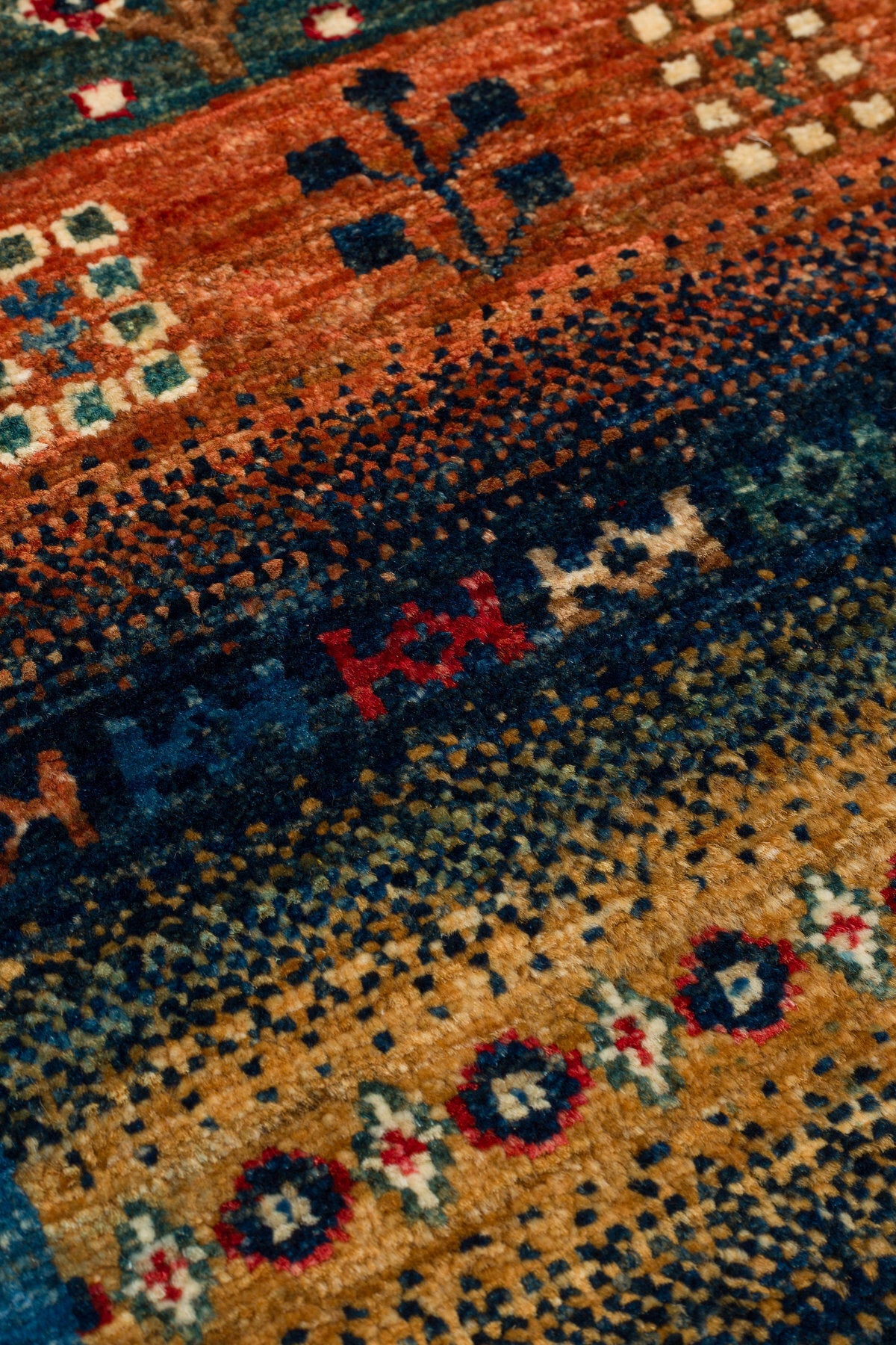 Afgan Kaşkuli Khorjin Gabbe Desenli El Dokuma Yün Halı Geleneksel Motifli Modern Salon Halısı