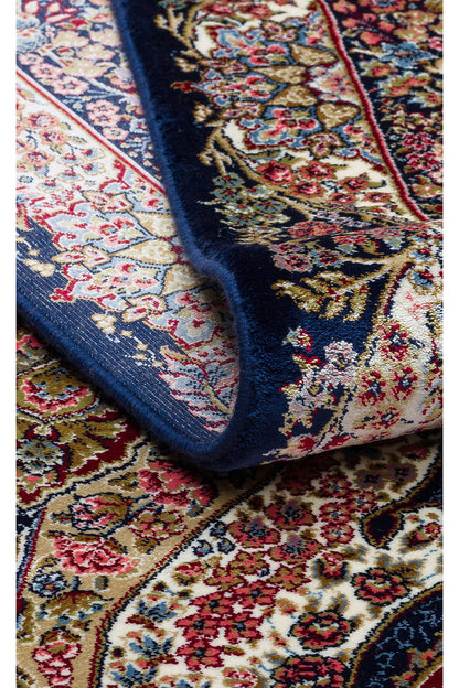 Silk Harem Series Bamboo Yarn Navy Blue Living Room Rug, Classic Pattern, Tightly Woven, Naturally Soft Texture