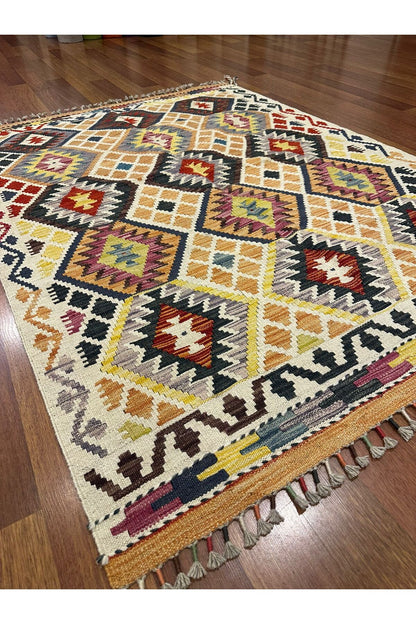 Miras Serisi Bej Kök Boya El Emeği Doğal İplik Anadolu Etnik Desenler Geleneksel Kilim Koleksiyonu - Bej