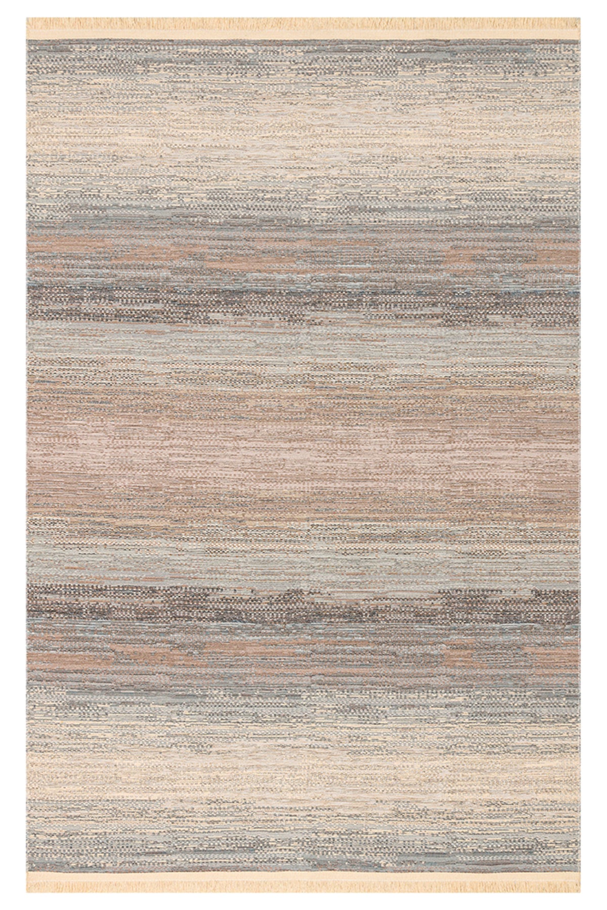 MİRA Çift Taraflı Bej Mavi Yıkanabilir Kilim Modern Ombre Renk Geçişli Polyester Şönil Kilim - Bej