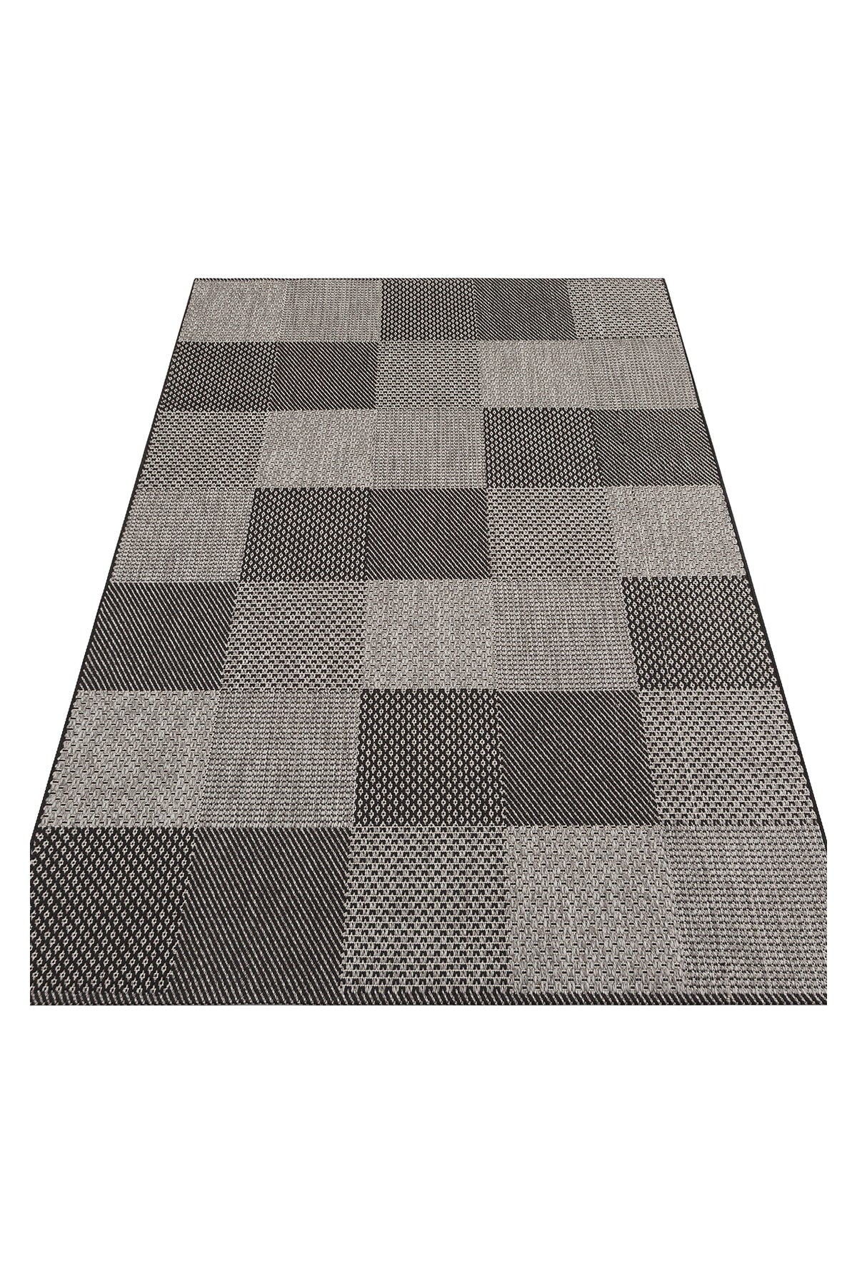 MERLİN Koyu Gri Patchwork Desenli Kaymaz Tabanlı Kilim İskandinav Hav Vermeyen Salon Antre Halısı - Gri