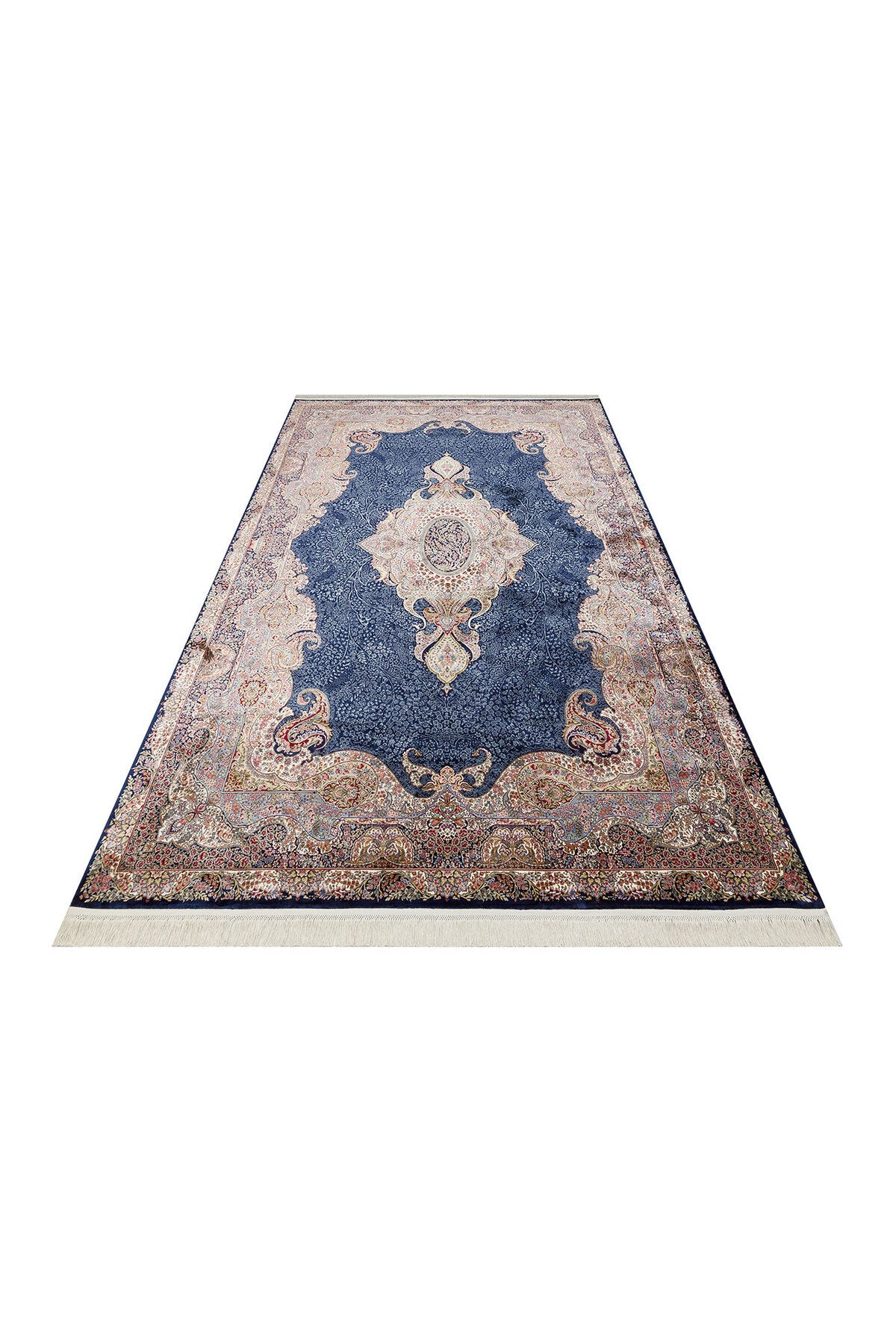 Silk Harem Series Bamboo Yarn Navy Blue Living Room Rug, Classic Pattern, Tightly Woven, Naturally Soft Texture