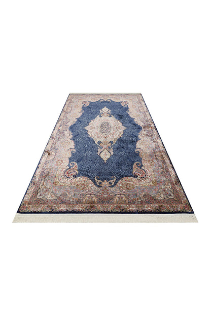 Silk Harem Series Bamboo Yarn Navy Blue Living Room Rug, Classic Pattern, Tightly Woven, Naturally Soft Texture