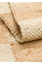 NATURA Ekru Dama Desenli Doğal Jüt Hasır Görünümlü Modern Çift Taraflı Kilim Bohem Salon Halısı - Altın