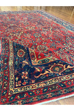 İran Desenli El Dokuma Halı Bordo Kırmızı Lacivert Geleneksel Vintage Salon Yatak Odası Halısı - Bordo