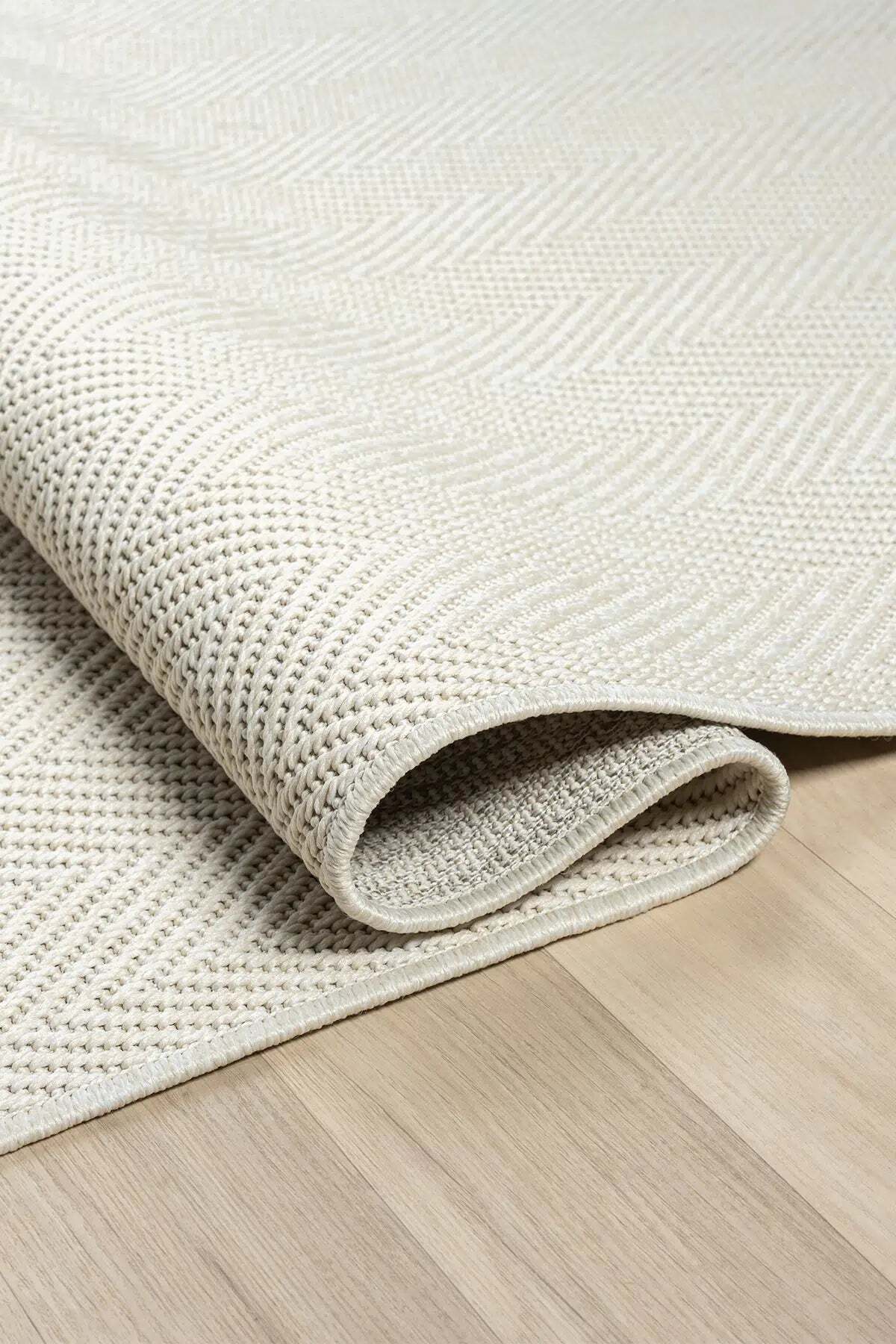 KORDANO Krem Balık Sırtı Dokulu Sisal Kilim Kolay Temizlenebilir İskandinav Salon Halısı - KREM
