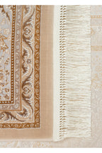 Safavi Klasik Etnik Desenli Bej Gold Akrilik Saçaklı Vintage Sık Dokuma Modern Salon Halısı - Bej