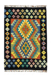 Heritage Black Framed Ethnic Pattern Root Dye Handmade Natural Yarn Traditional Kilim Collection - Red