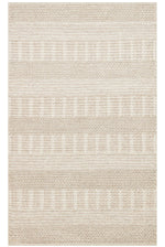 Emma Handwoven Ecru Beige Striped Scandinavian Knitted Textured Wool Modern Bedroom Living Room Rug