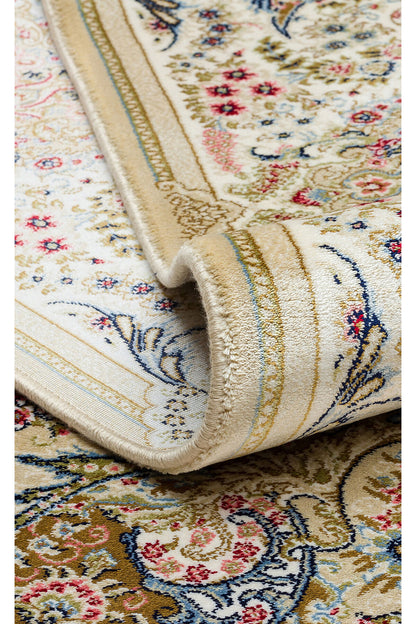 İpek Harem Serisi Bambu İplik Krem Salon Halısı Klasik Desenli Sık Doku Doğal Yumuşak Dokulu Lüx