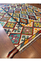 EFSANE El Dokuma Etnik Anadolu Desenli Kök Boya Kilim Vintage Bohem Salon Dekoratif Kilim - Sarı