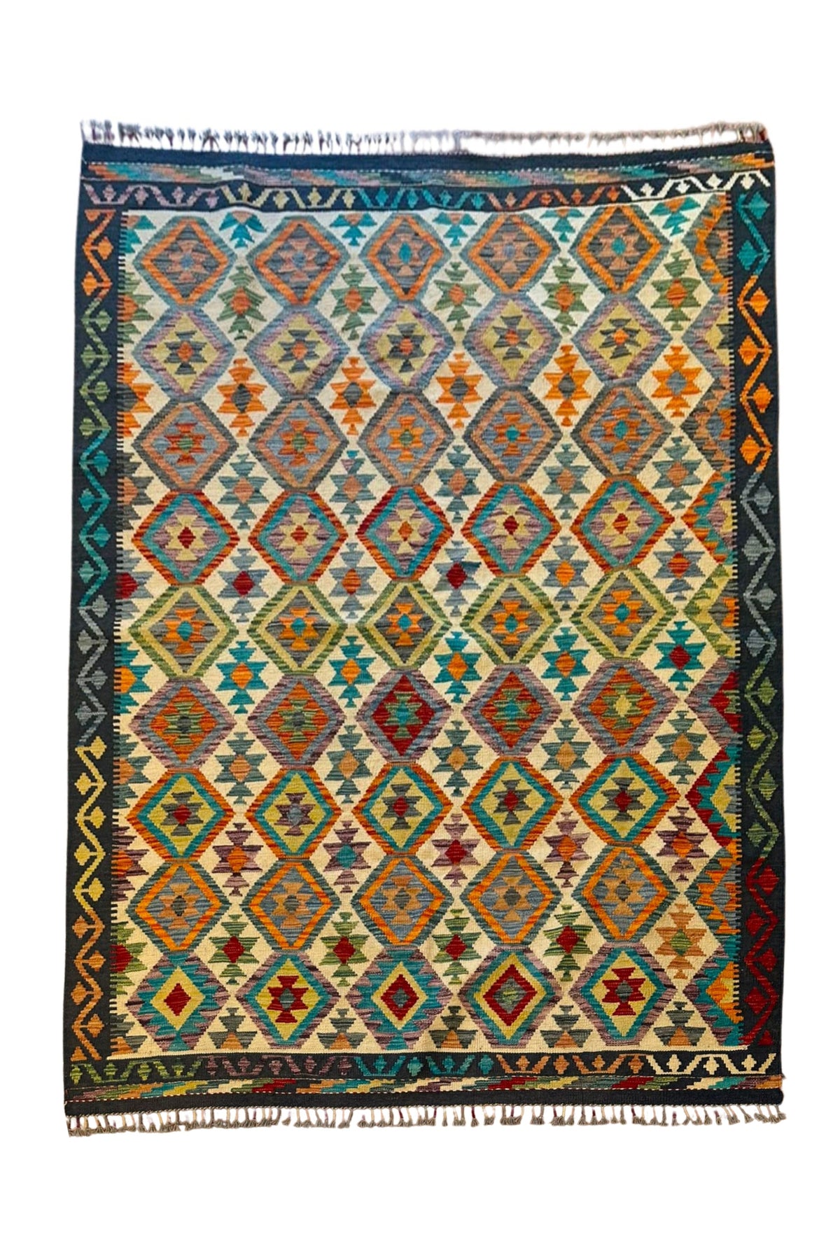 EFSANE El Dokuma Anadolu Desenli Kök Boya Kilim Vintage Etnik Bohem Salon Dekoratif Kilim - Turuncu