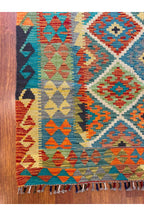 EFSANE El Dokuma Kök Boya Kilim Vintage Etnik Anadolu Desenli Bohem Salon Dekoratif Kilim - Turkuaz
