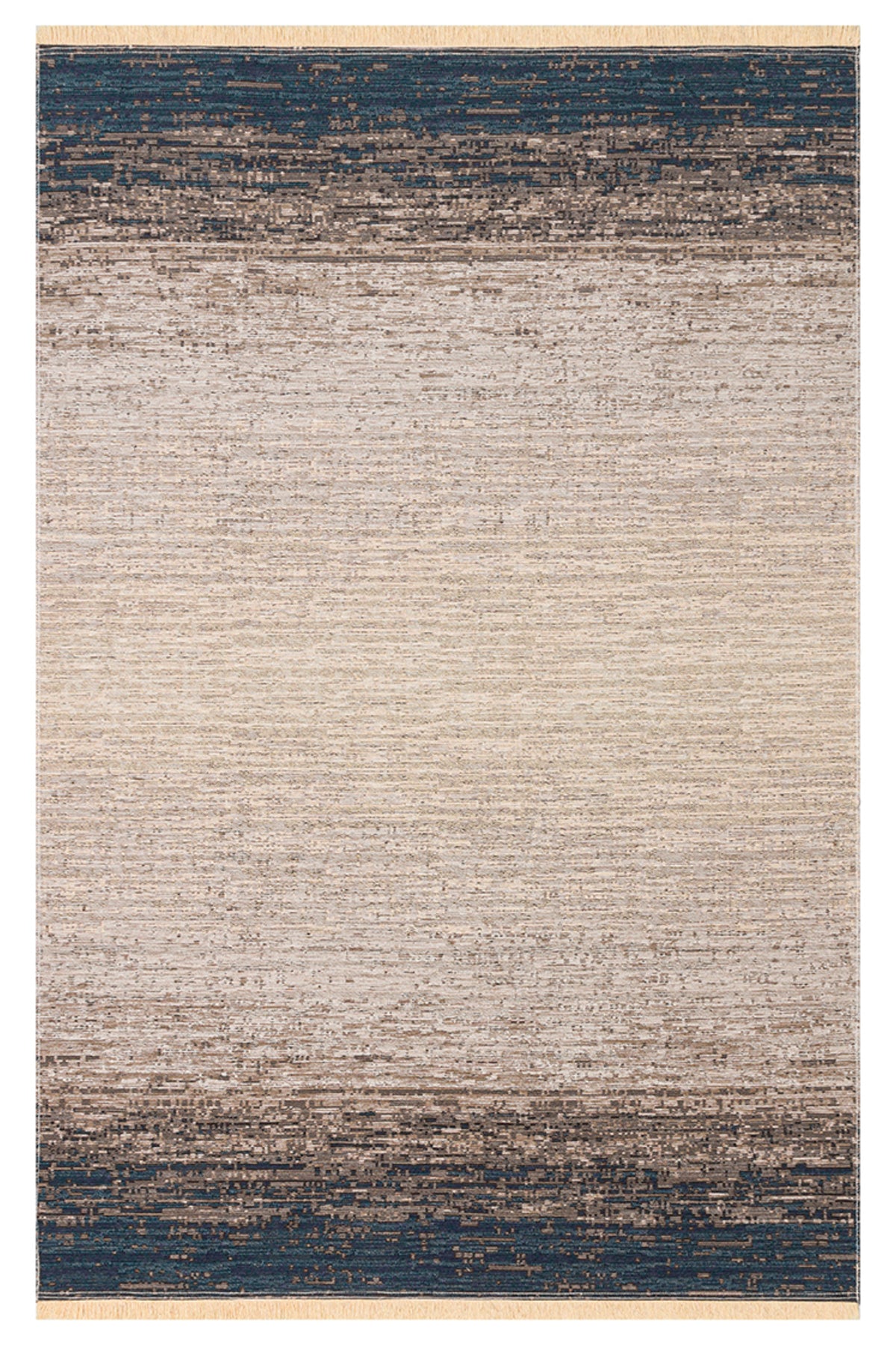 MİRA Bej Mavi Çift Taraflı Yıkanabilir Kilim Modern Ombre Renk Geçişli Polyester Şönil Kilim - Mavi