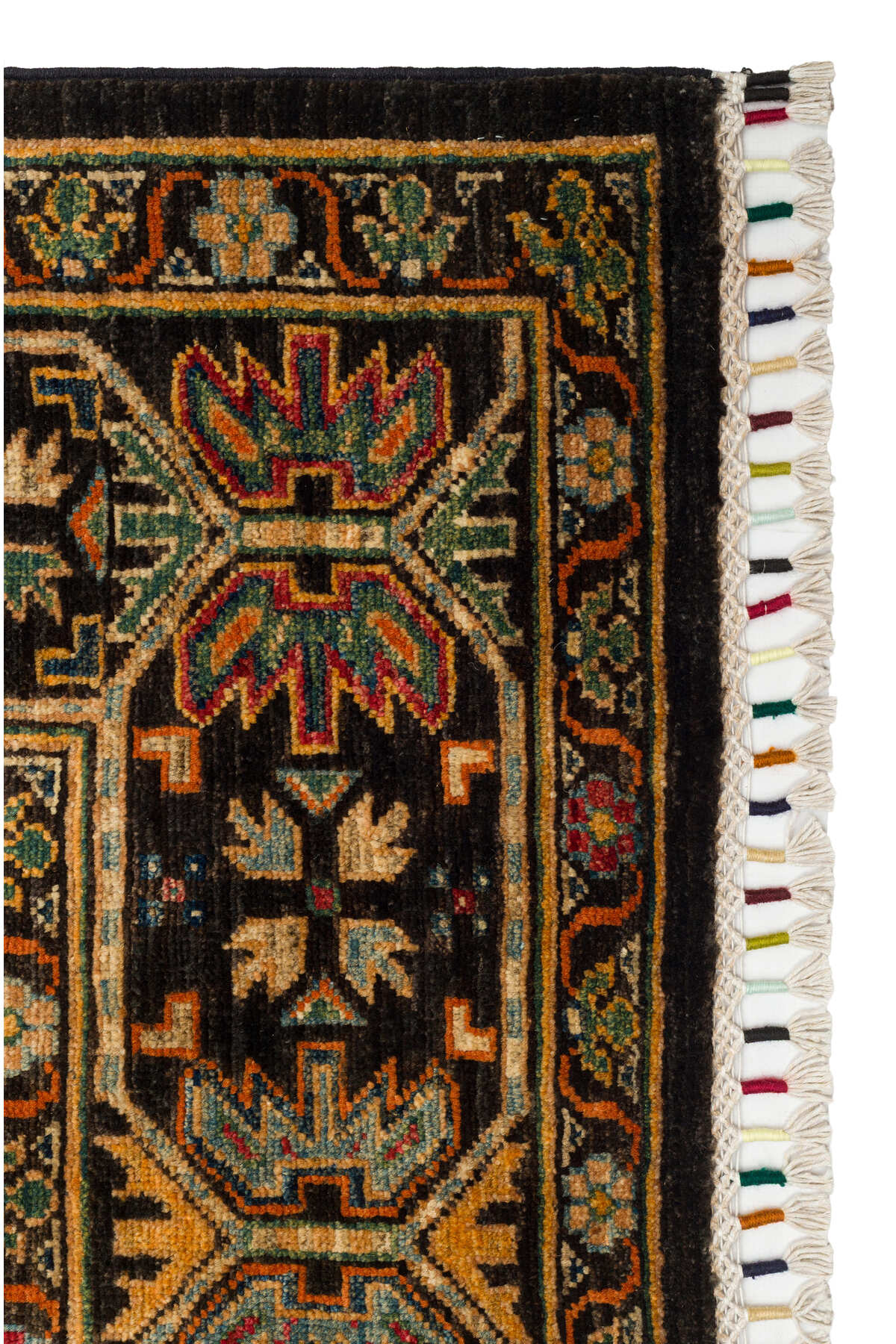 El Dokuma Siyah Geleneksel Etnik Madalyon Motifli Vintage Premium Dekoratif Salon Halısı