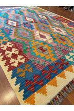 EFSANE Etnik El Dokuma Anadolu Desenli Kök Boya Kilim Vintage Bohem Salon Dekoratif Kilim - Çok Renkli