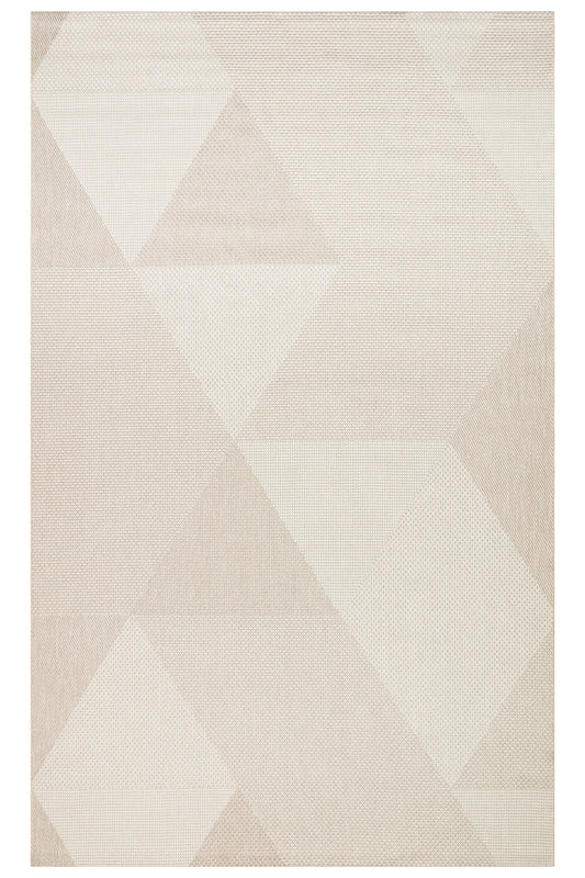 MERLİN Bej Geometrik Desenli Kaymaz Tabanlı Kilim Modern İskandinav Hav Vermez Salon Antre Halısı - Ekru