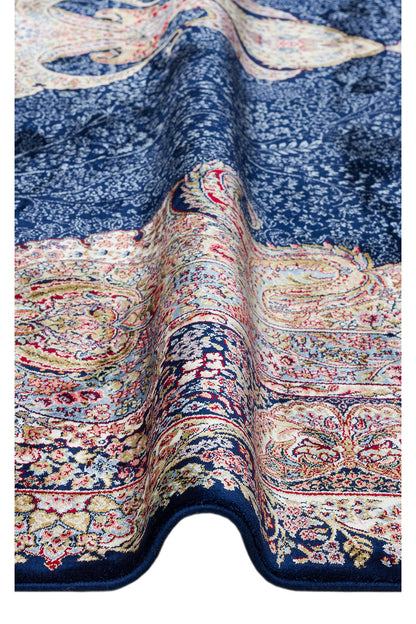 Silk Harem Series Bamboo Yarn Navy Blue Living Room Rug, Classic Pattern, Tightly Woven, Naturally Soft Texture