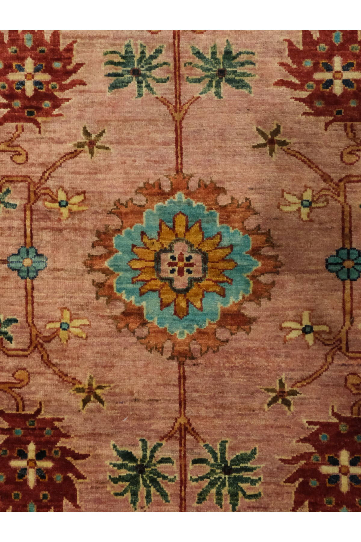 Sultani El Emeği Pembe Anadolu Motifli Desenli Saçaklı Modern ve Geleneksel Salon Halısı - Pembe