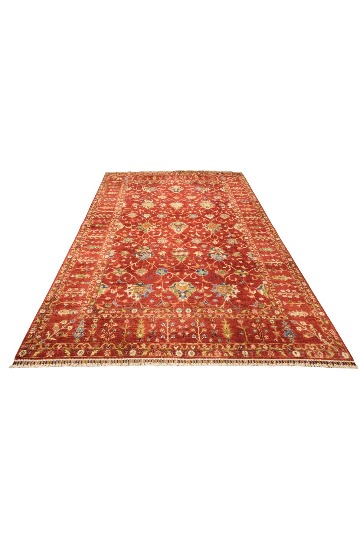 Sultani El Emeği Kırmızı Anadolu Motifli Desenli Saçaklı Modern ve Geleneksel Salon Halısı - Kırmızı