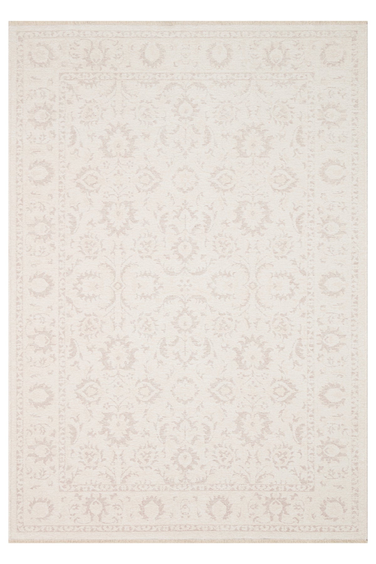 LESSI Beyaz Etnik Desenli Kaymaz Yıkanabilir Tabanlı Kilim Şönil Pamuk Vintage Salon Halısı - Mor