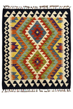 Heritage Series Black Framed Root Dye Handcrafted Natural Yarn Ethnic Pattern Traditional Kilim Collection - Black