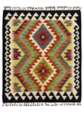 Heritage Series Black Framed Root Dye Handcrafted Natural Yarn Ethnic Pattern Traditional Kilim Collection - Black