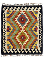 Heritage Series Black Framed Root Dye Handcrafted Natural Yarn Ethnic Pattern Traditional Kilim Collection - Black