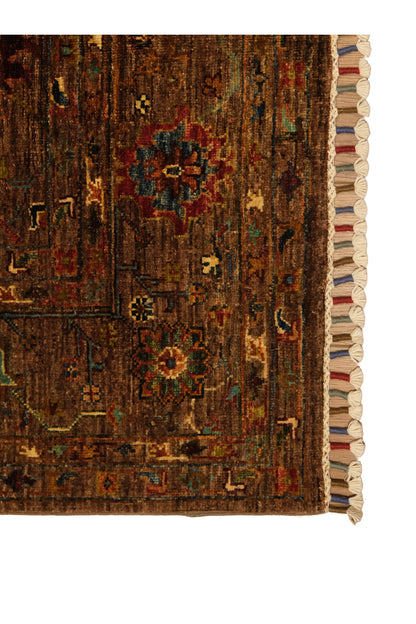 Sultani El Emeği Kahverengi Anadolu Motifli Desenli Saçaklı Modern ve Geleneksel Salon Halısı - Kahverengi