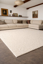 Emma Hand-Woven Cream Plain Scandinavian Braided Textured Wool Low-Pile Modern Bedroom Living Room Rug