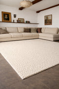 Emma Hand-Woven Cream Plain Scandinavian Braided Textured Wool Flat-Woven Modern Bedroom Living Room Rug - Green