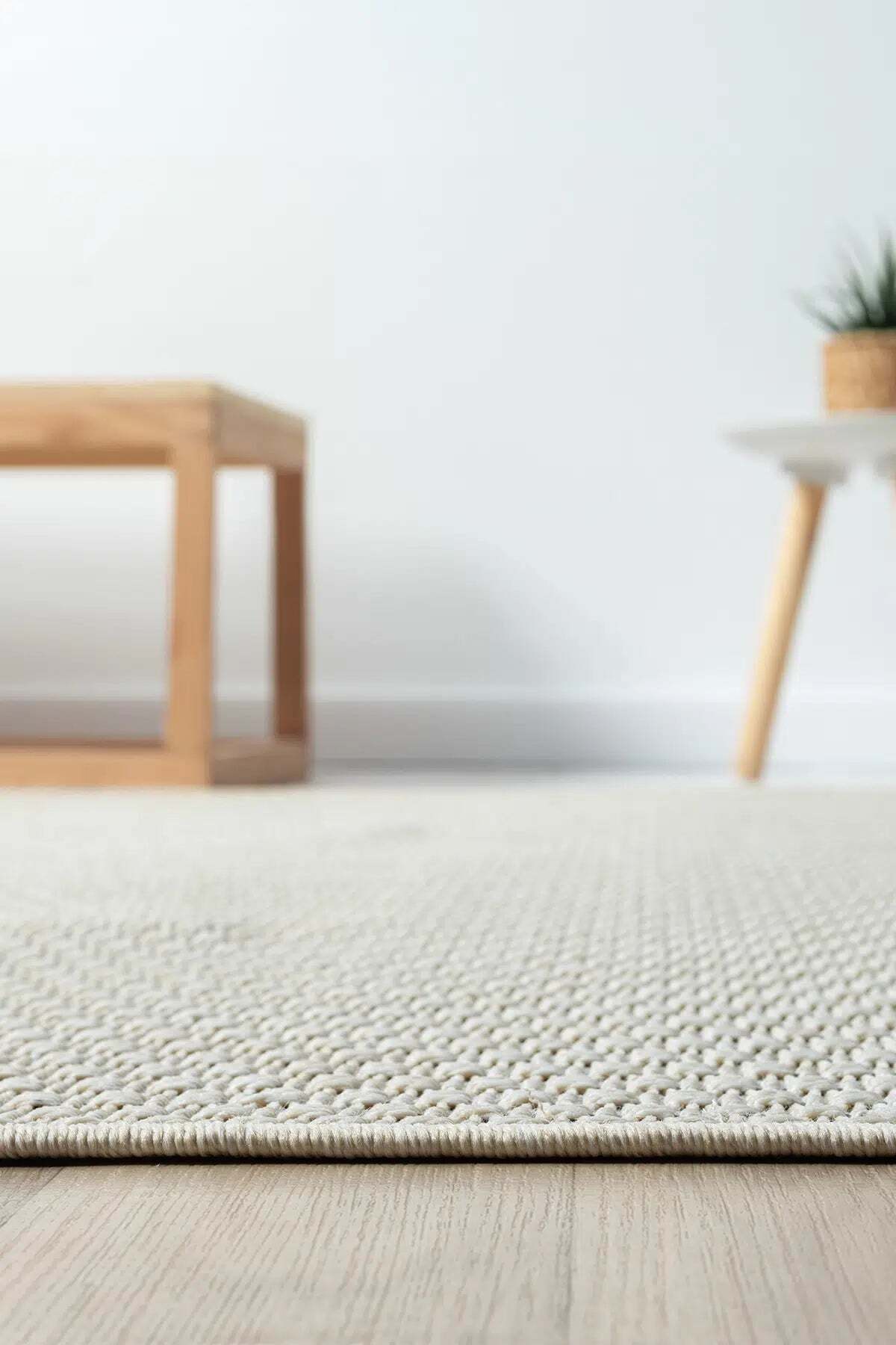 KORDANO Krem Doğal Sisal Dokulu Modern Kilim Kolay Temizlenebilir İskandinav Salon Halısı - Krem