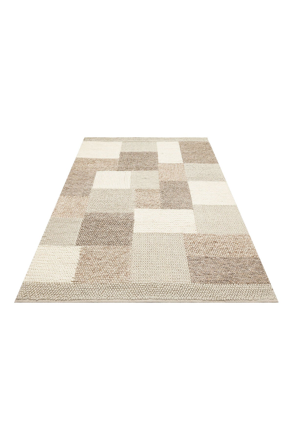 Emma Hand-Woven Beige Ecru Mink Scandinavian Knit Texture Geometric Pattern Wool Low-Pile Modern Living Room Rug - Multicolored