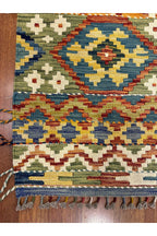Miras Serisi Mavi Yeşil Kök Boya El Emeği Doğal İplik Etnik Desen Geleneksel Kilim Koleksiyonu - Mavi