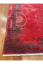 Vintage El Dokuma Kırmızı Eskitme Desenli Motifli Salon Yatak Odası Premium Dekoratif Halı - Haki