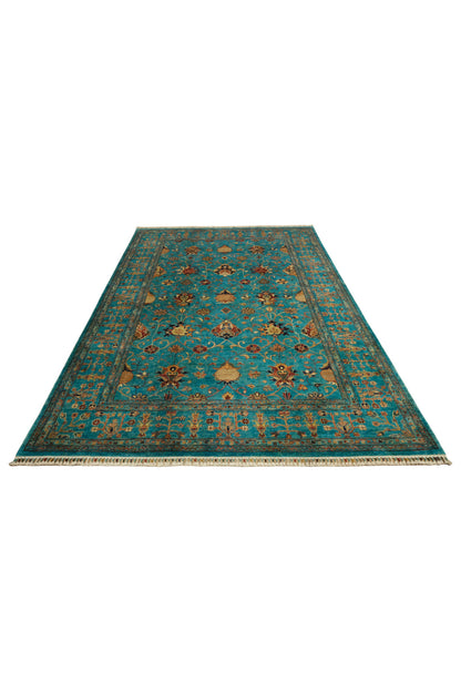 Sultani El Emeği Mavi Anadolu Motifli Desenli Saçaklı Modern ve Geleneksel Salon Halısı - Mavi