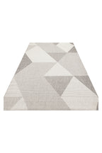 MERLİN Gri Geometrik Desenli Kaymaz Tabanlı Kilim Modern İskandinav Hav Vermez Salon Antre Halısı - Mavi