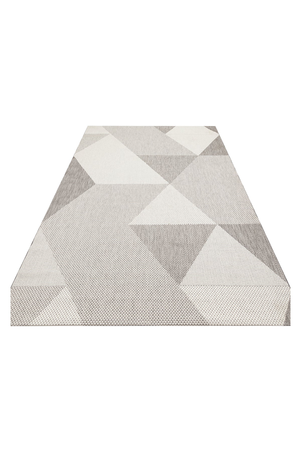 MERLİN Gri Geometrik Desenli Kaymaz Tabanlı Kilim Modern İskandinav Hav Vermez Salon Antre Halısı - Mavi