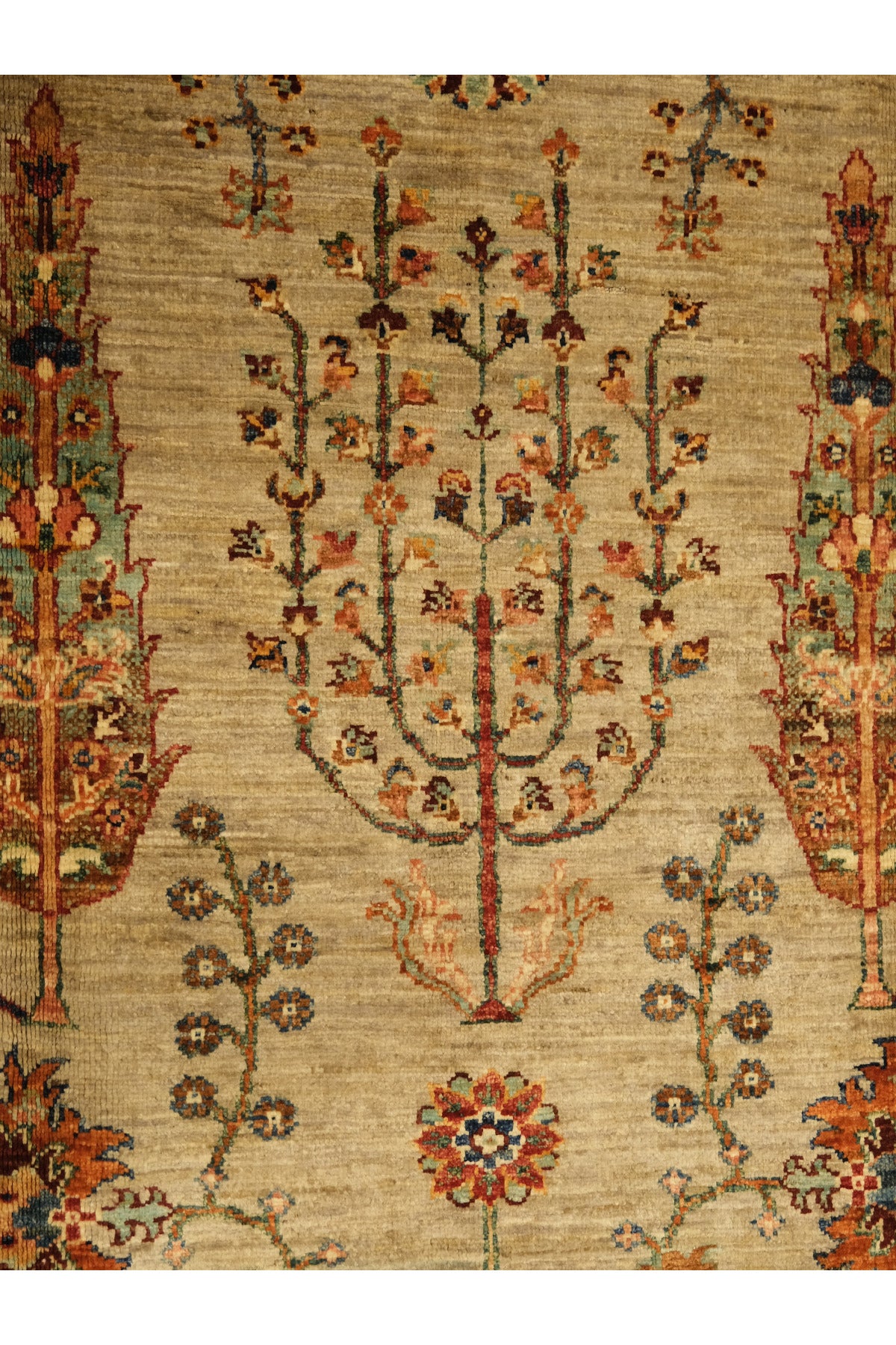 Sultani El Emeği Bej Desenli Saçaklı Anadolu Motifli Modern ve Geleneksel Salon Halısı - Krem