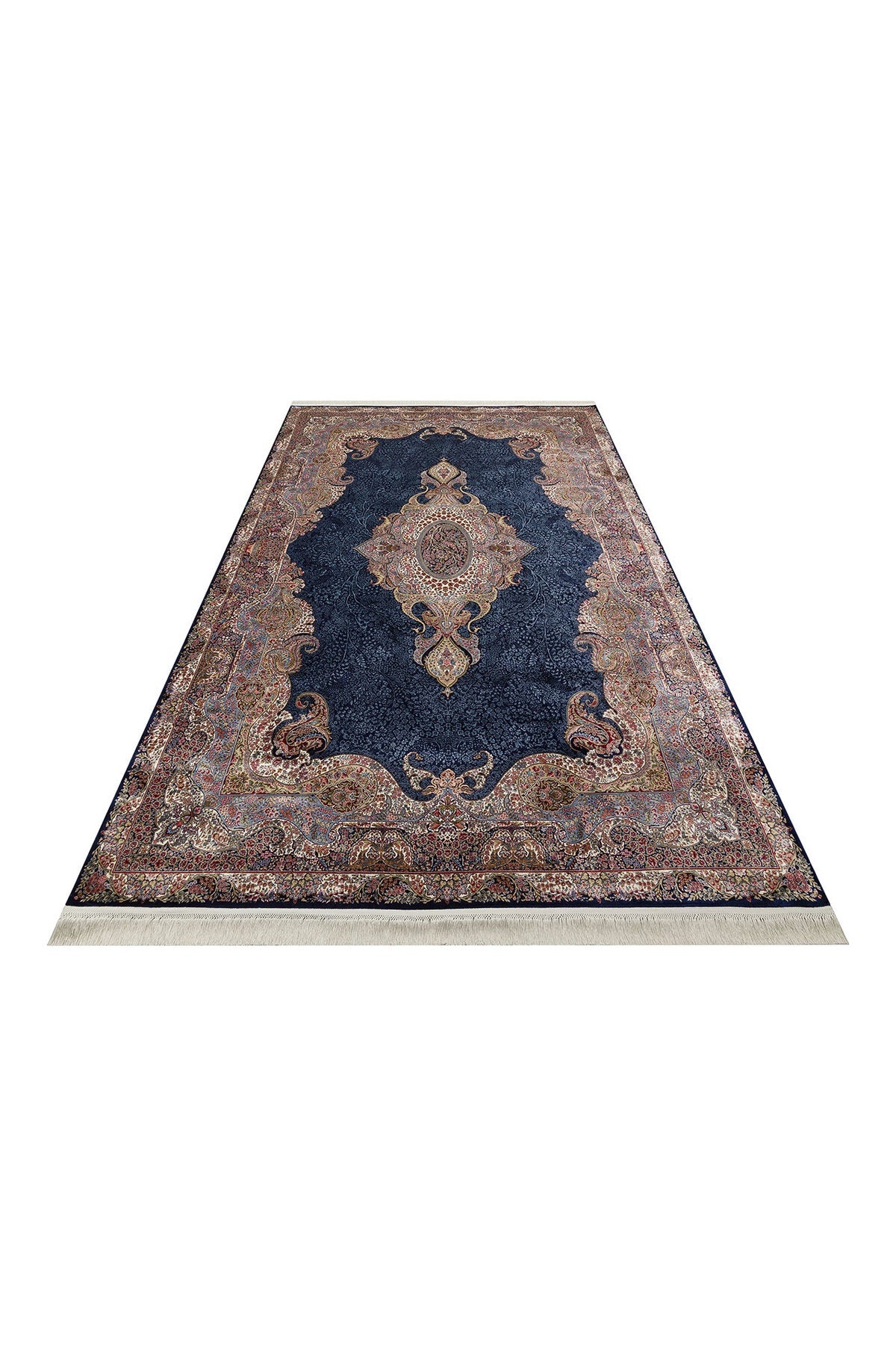 Silk Harem Series Bamboo Yarn Navy Blue Living Room Rug, Classic Pattern, Tightly Woven, Naturally Soft Texture