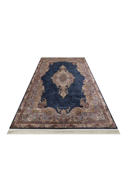 Silk Harem Series Bamboo Yarn Navy Blue Living Room Rug, Classic Pattern, Tightly Woven, Naturally Soft Texture