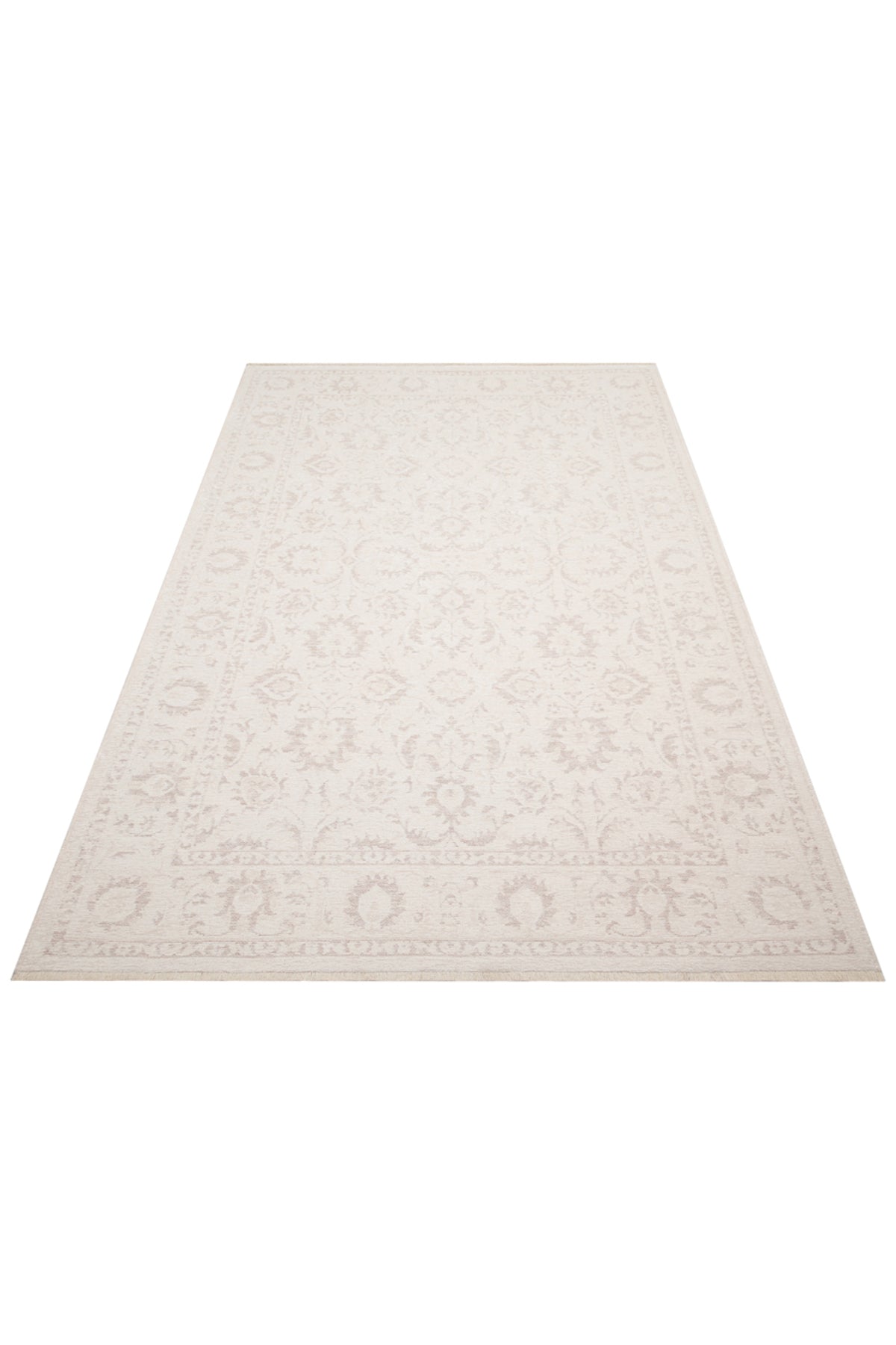 LESSI Beyaz Etnik Desenli Kaymaz Yıkanabilir Tabanlı Kilim Şönil Pamuk Vintage Salon Halısı - Mor