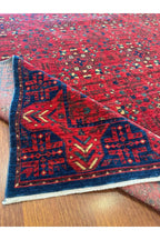 Etnik Desenli El Dokuma Halı Kırmızı Bordo Lacivert Motifli Geleneksel Vintage Salon Halısı - Turuncu