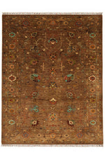 Sultani Handmade Brown Anatolian Motif Patterned Fringed Modern and Traditional Living Room Rug - Brown