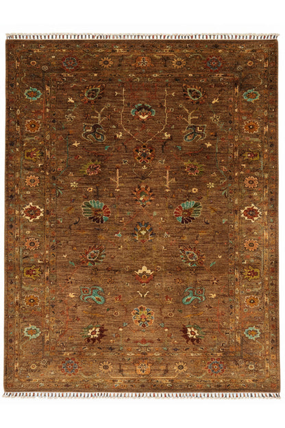 Sultani El Emeği Kahverengi Anadolu Motifli Desenli Saçaklı Modern ve Geleneksel Salon Halısı - Kahverengi